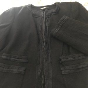 DKNY Textured Black Wool Waste Length Jacket